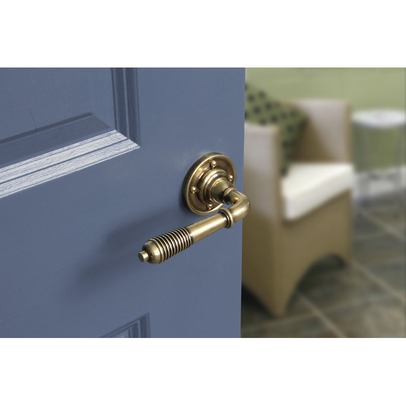 Reeded Latch Door Handle, Aged Brass