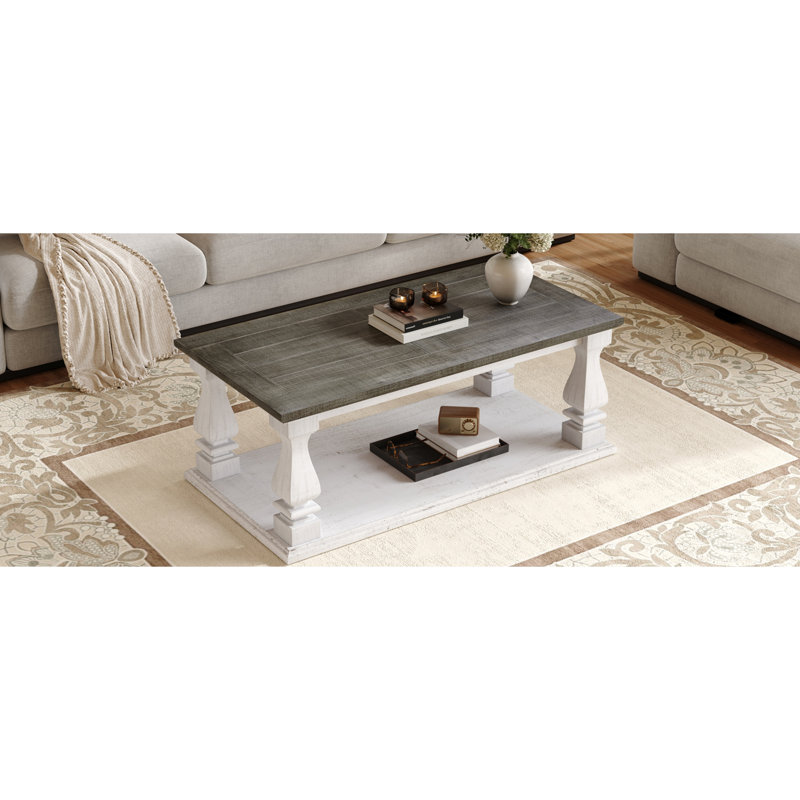 Table basse rectangulaire de style campagnard, Antique Dark Grey,White Washed
