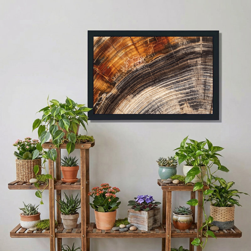 Brun et noir, arbre, section transversale, texture de grain de bois, art mural sur toile, 20"H x 30"W