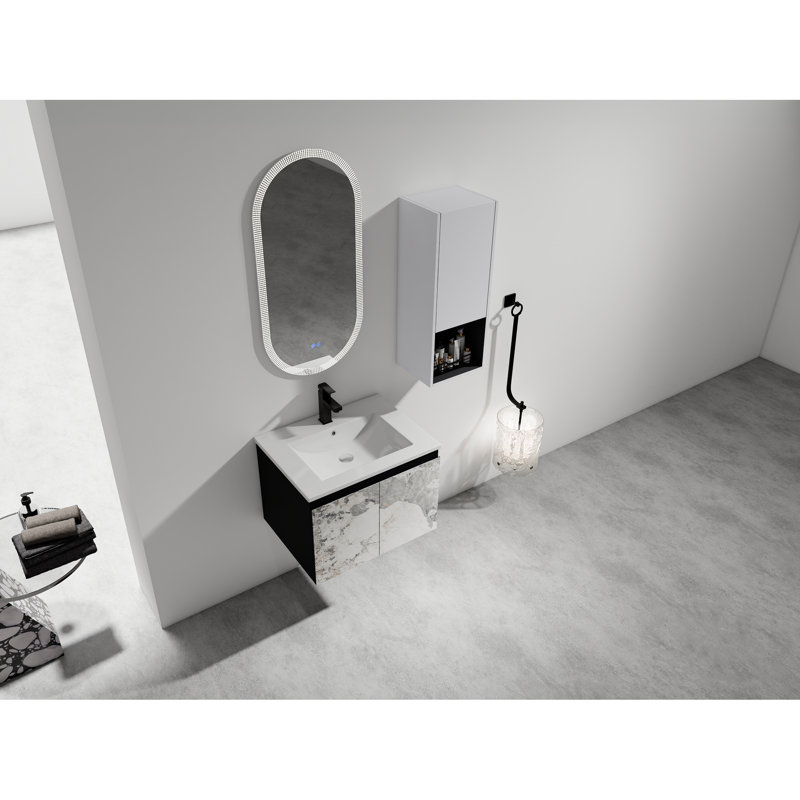 Meuble-lavabo de salle de bain avec lavabo en céramique et armoire d'appoint - Tablette de lavabo 24 po à l'allure contemporaine