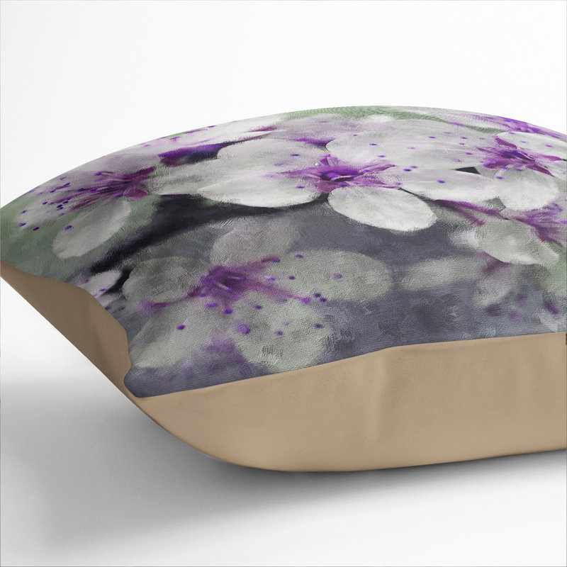 White and Purple Blossoms Scatter Cushion, Stone, 40cm H x 40cm W x 15cm D