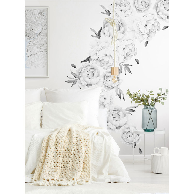Adhésif décoratif pivoine Wanette, Noir / blanc