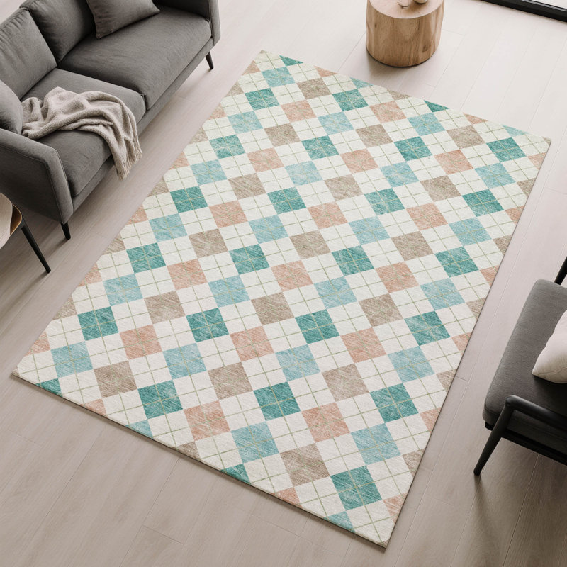 Premium Machine Washable Mayfield AMF2238 Geometric Rug, Aqua, 10' x 14'