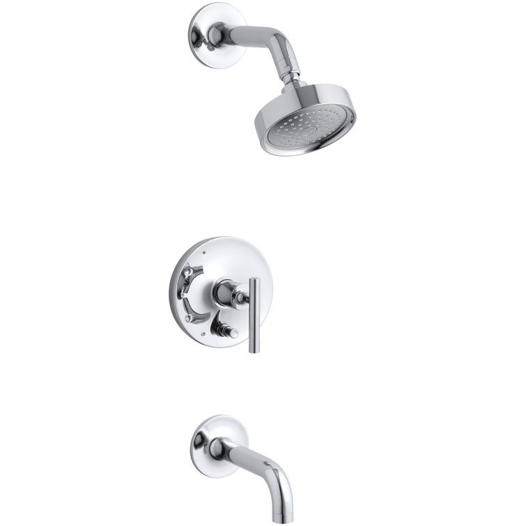 Kohler K-T14421-4-CP Purist® Rite-Temp Pressure-Balancing Bath and Shower Faucet Trim with Push-Button Diverter, 7-3/4" Spout and Lever Handle, Valve Not Included