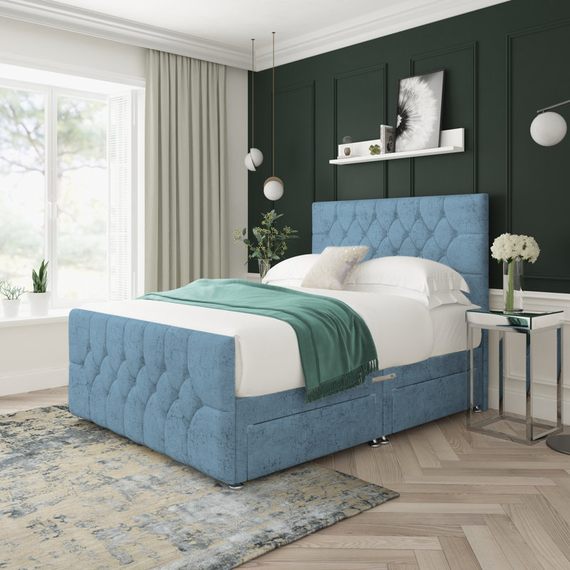 Upholstered Bed, Small Double (4'), Ocean, Left Side Drawers