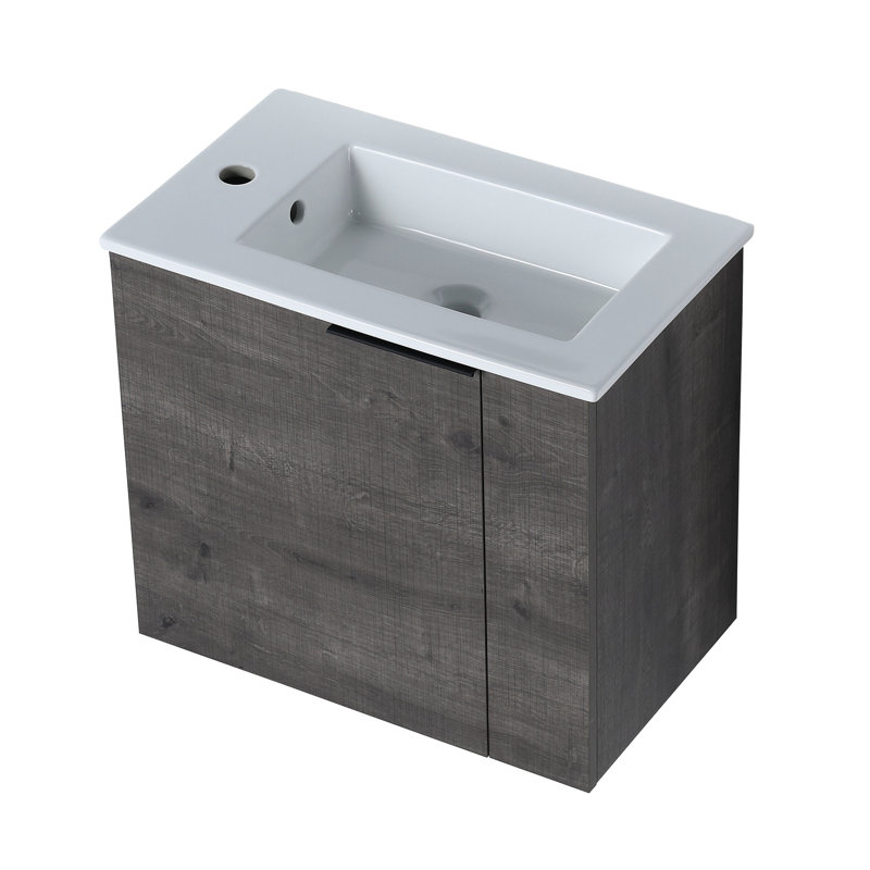 Petit meuble-lavabo, lavabo de 22 pouces, porte à fermeture en douceur, finition chêne écossais gris, style céramique moderne
