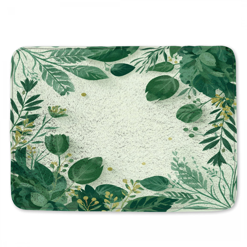 Green Leafy Border Bath Mat, 34in W x 21in L