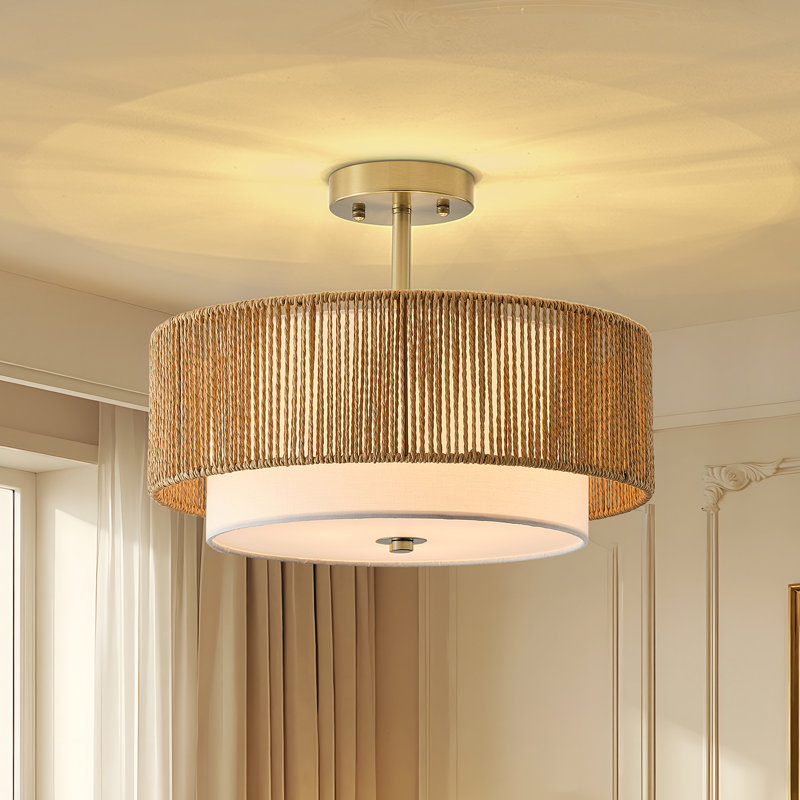 15.75" 3-Light 2-Tier Rope Drum Semi-Flush Ceiling Light