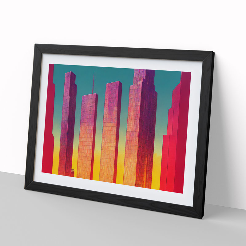 Mystical Skyscraper Skyline 1 Piece Single Picture Frame Wall Art, 46cm H x 64cm W, Black