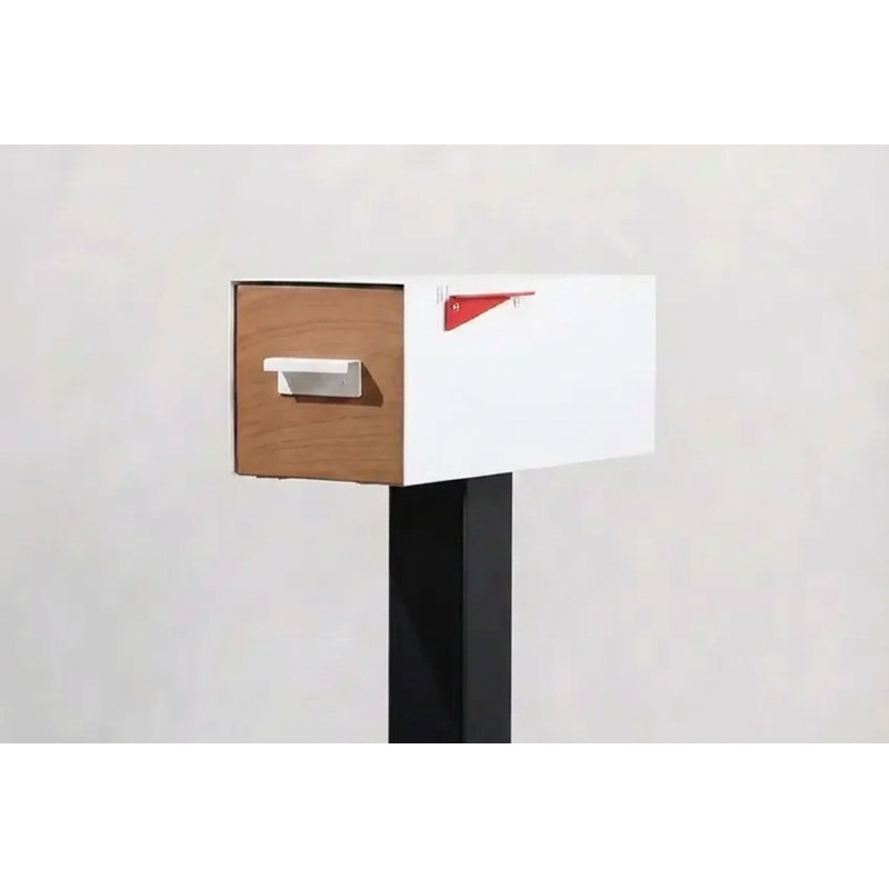 Boîte aux lettres avec porte en bois The Daily, Blanc / Doré, Oui
