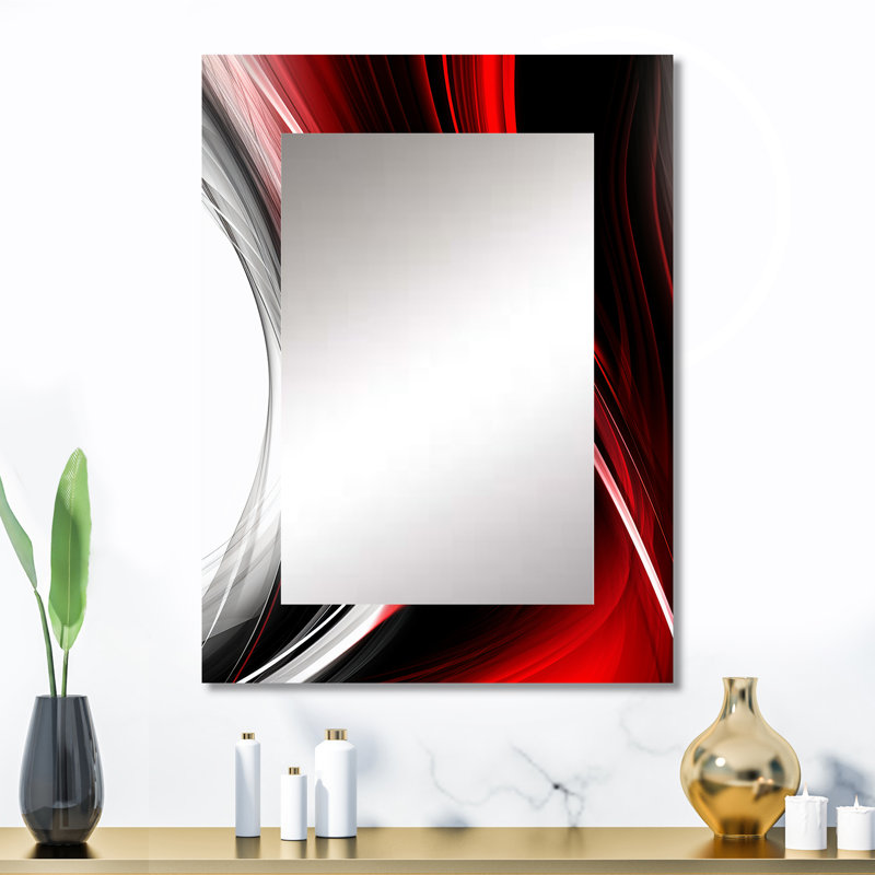 Rouge noir infini ondulations II - grand miroir mural, miroir décoratif rouge, impression d'art en métal, 32 po x 24 po