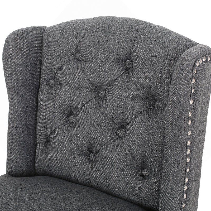 Ensemble de 2 tabourets de comptoir à oreilles capitonnés en tissu, gris anthracite et brun foncé