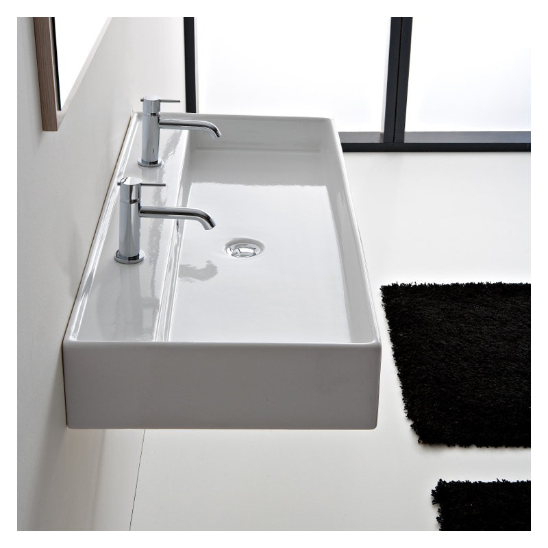 Scarabeo By Nameeks Teorema 18.1'' White Vitreous China Rectangular Bathroom Sink with Overflow, Two Holes
