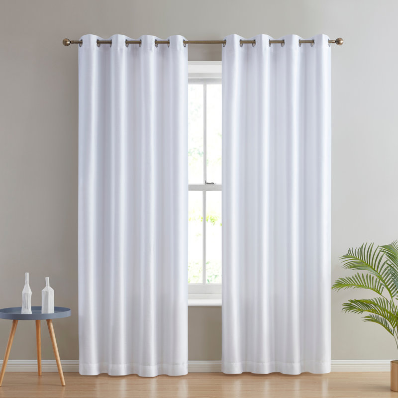 White Faux Silk Semi Sheer 96" Grommet Curtain Pair