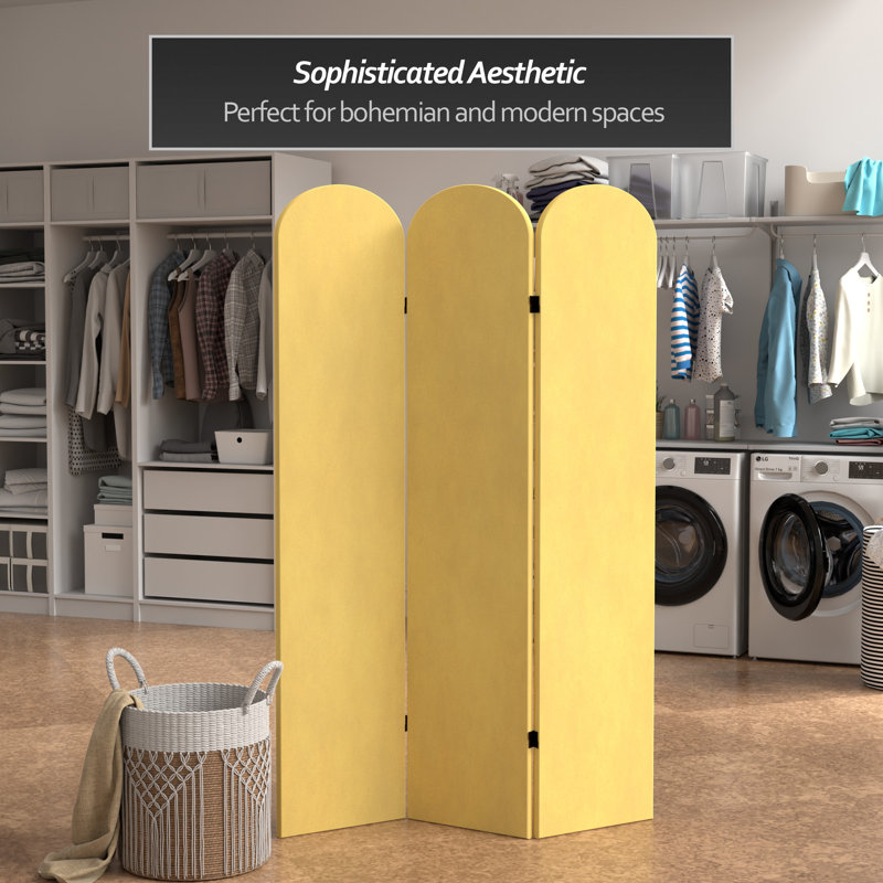 6 Ft. Classic Arch Velvet Room Divider Blue 3 Panel, Yellow