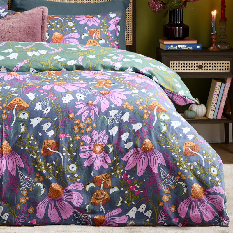 Ghoul Gardens Floral Duvet Cover Set, Double Duvet Cover + 2 Pillowcases