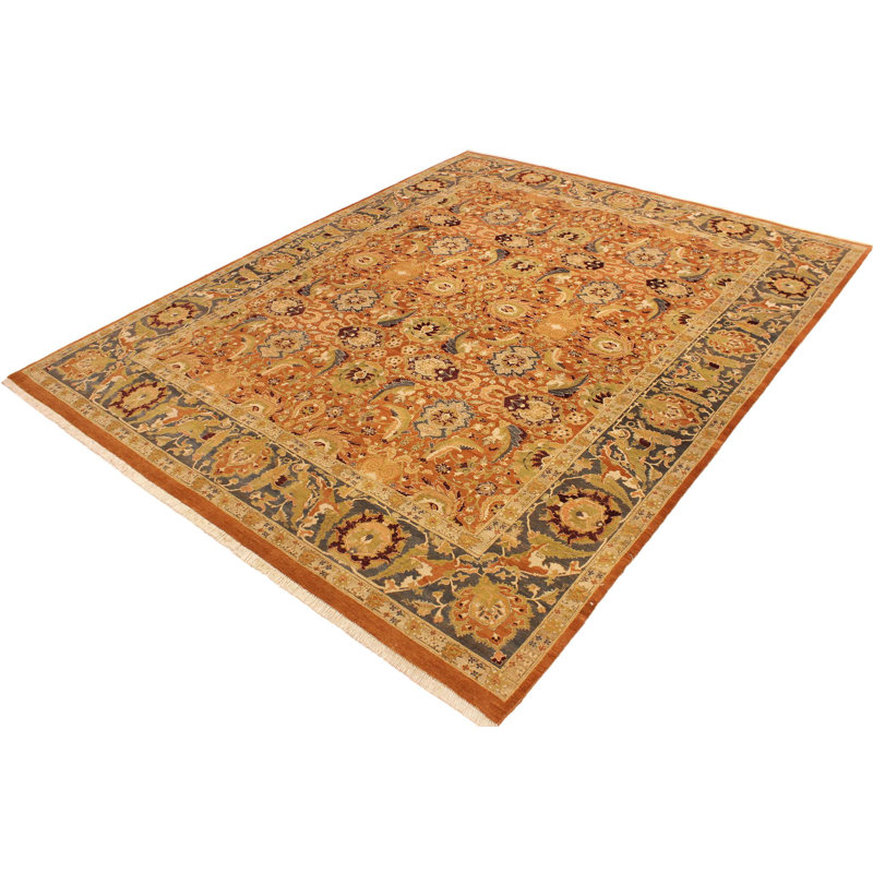 Tapis orange / gris en laine noué à la main 8 pi 2 po x 10 pi 3 po Roby