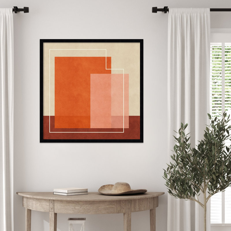 «Red Squares» par Sarah Leonard, reproduction d'art encadrée sur bois, 25 x 25, Noir Svelte