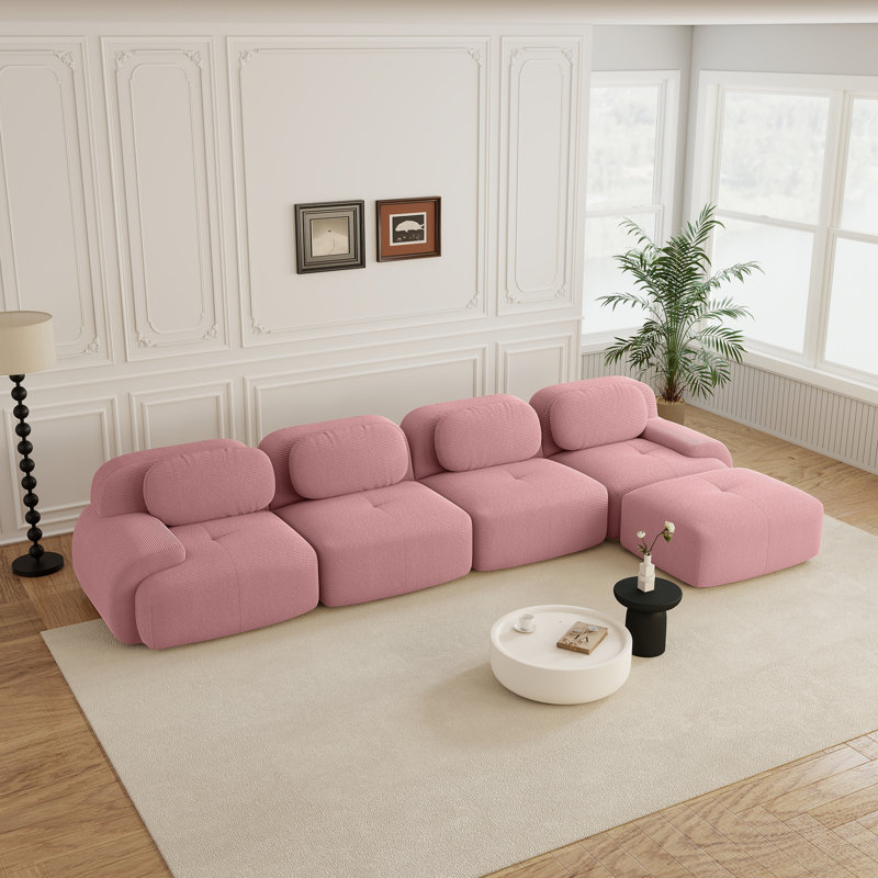 Boneless L-Shaped Modular Sofa Luxurycorduroy Fabric Fabric 32D High-Resilience Sponge For Living Rooms Bedroom