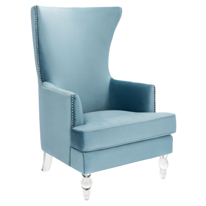 Bree 73.914Cm Wide Velvet Wingback Chair, Light Blue Velvet
