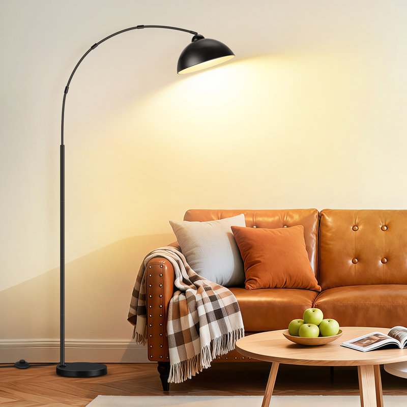 80.3 Inch Tall Aluminum Canopy Arched Floor Lamp With Foot Switch And Remote Control Switch, Black