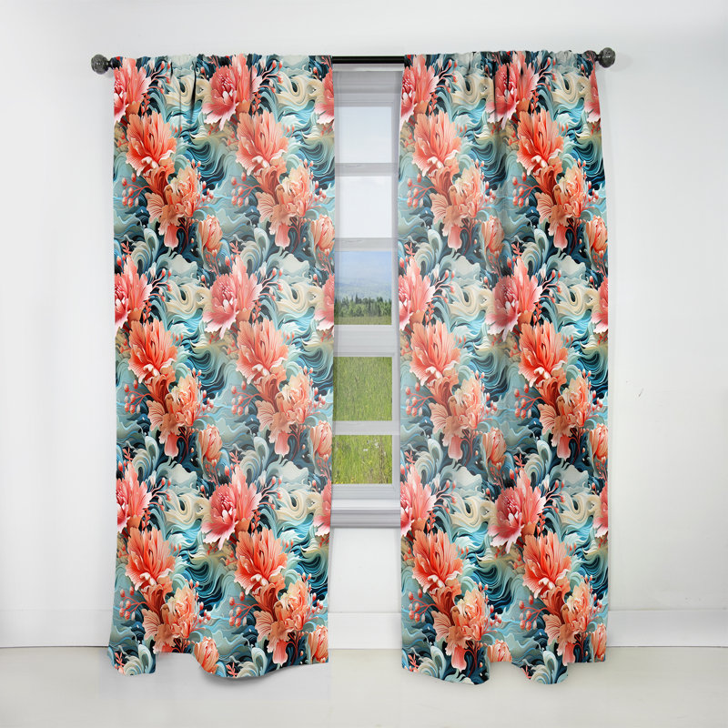 Motif tropical Coral Mirage - rideau tropical - obscurcissant velours - 1 panneau, L 52 po x L 90 po