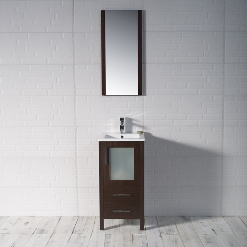Ensemble de meuble-lavabo simple de 16 po avec miroir Mance, Wengé