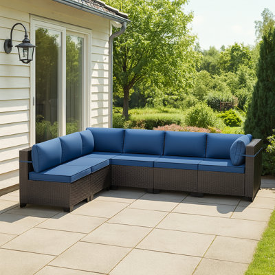 6-Piece All-Weather HDPE Wicker L-Shaped Patio Sectional Sofa Set With Cushions