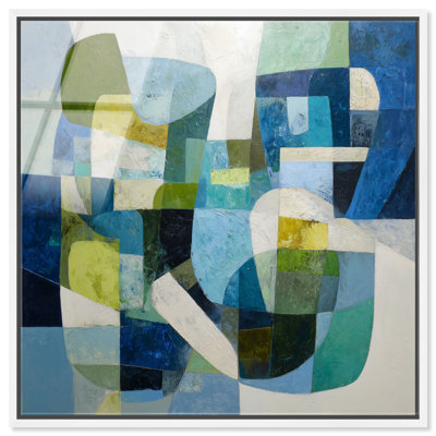 Tableau abstrait encadré « Cerulean Tectonic II » (Acrylique), par Art Remedy, cadre blanc, 30,5 x 30,5 cm