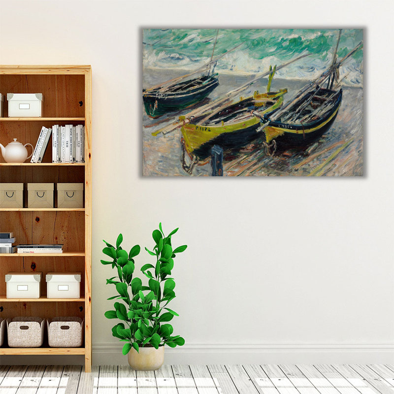 Trois bateaux de pêche - reproduction d'art sur toile, H 20 po x l 30 po