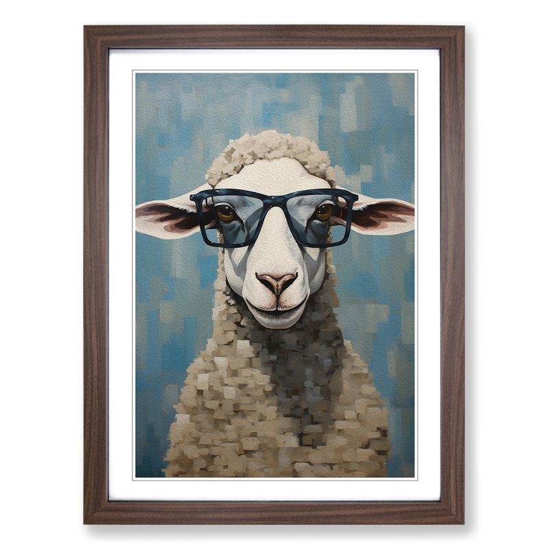 Sheep Modern - Single Picture Frame Print on Wood, 46cm H x 34cm W x 2cm D, Walnut