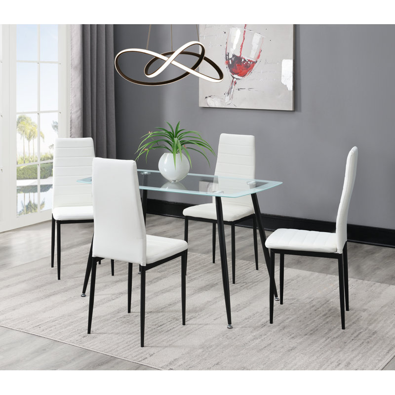 Ensemble de salle à manger 5 pièces Linette, Transparent, Blanc