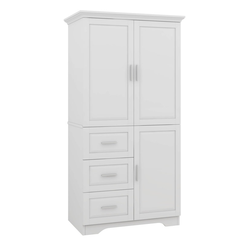 Armoire de rangement à grande capacité avec portes, parfaite pour la salle de bain / bureau, avec trois tiroirs, Blanc