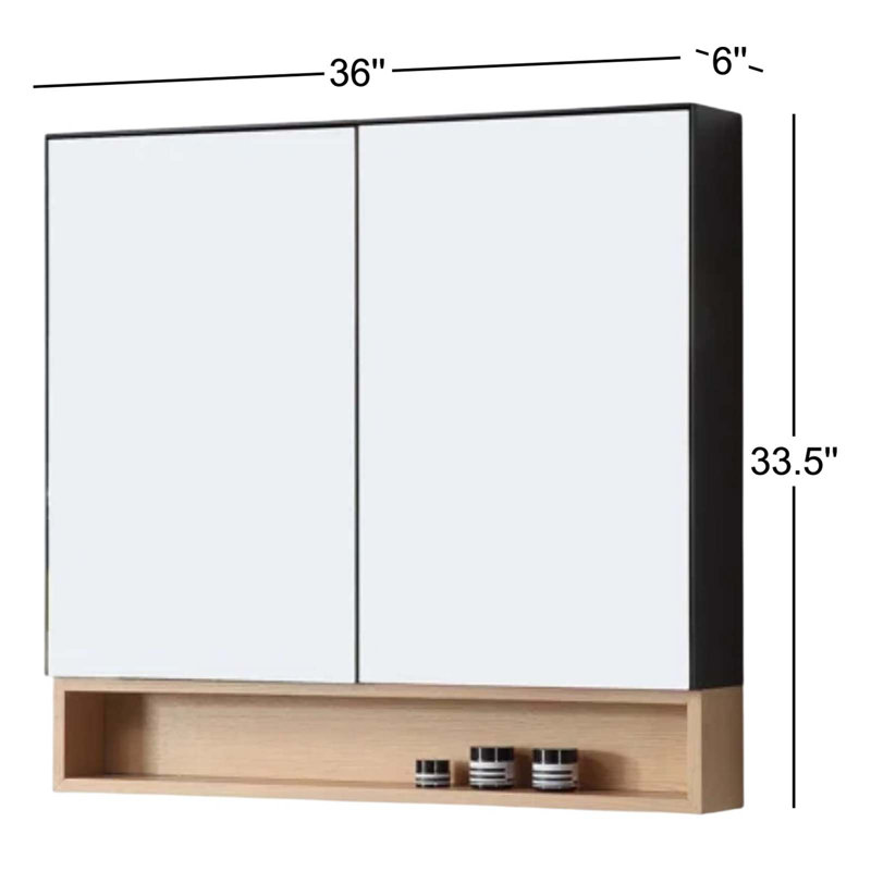 Bergen 36" Medicine Cabinet, Matte Black/Whitewash Oak
