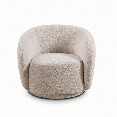 Swivel Accent Chair, Boucle Fabric Upholstered Barrel Chair, Single Sofa Single Armchair for Living Room