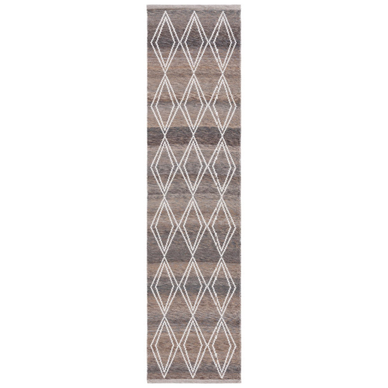 Tapis géométrique en polyester Kilim fabriqué à la main en brun / gris, Tapis de couloir 2 pi 3 po x 9 pi
