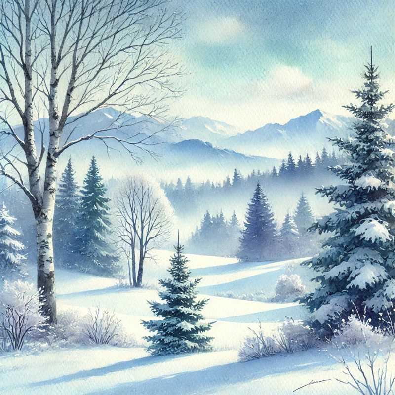 «Tranquil Winter Pines: Misty Mountain Scene», reproduction sur toile, H 30 po x l 30 po x P 1,5 po