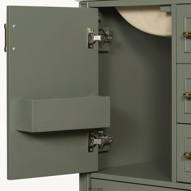 Meuble-lavabo moderne 24 po avec lavabo en céramique, porte à fermeture douce, 3 tiroirs et poignées dorées