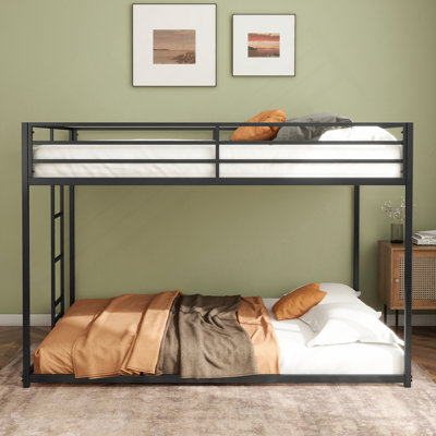 Lit superposé double au-dessus de double Adam noir robuste pour enfants et adultes, lit superposé double au-dessus de double avec échelle et garde-corps, lit pour chambre