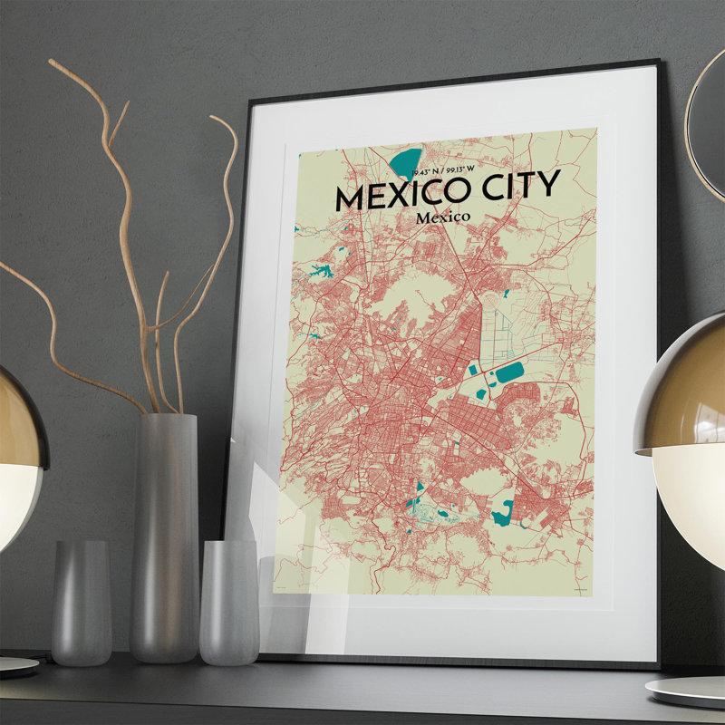 «Mexico City Map», impression, H 36 po x l 24 po, Vert / beige