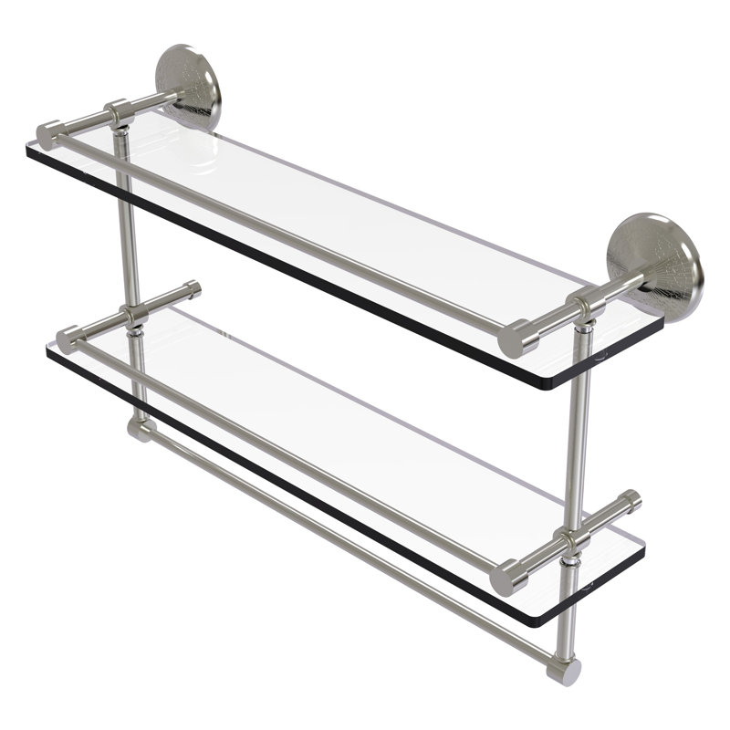 Tilney 2 Piece Tiered Shelf with Towel Bar, Satin Nickel, 22"H x 22"W x 16"D