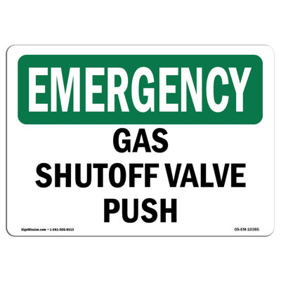 Gas Shutoff Valve Push Emergency Sign