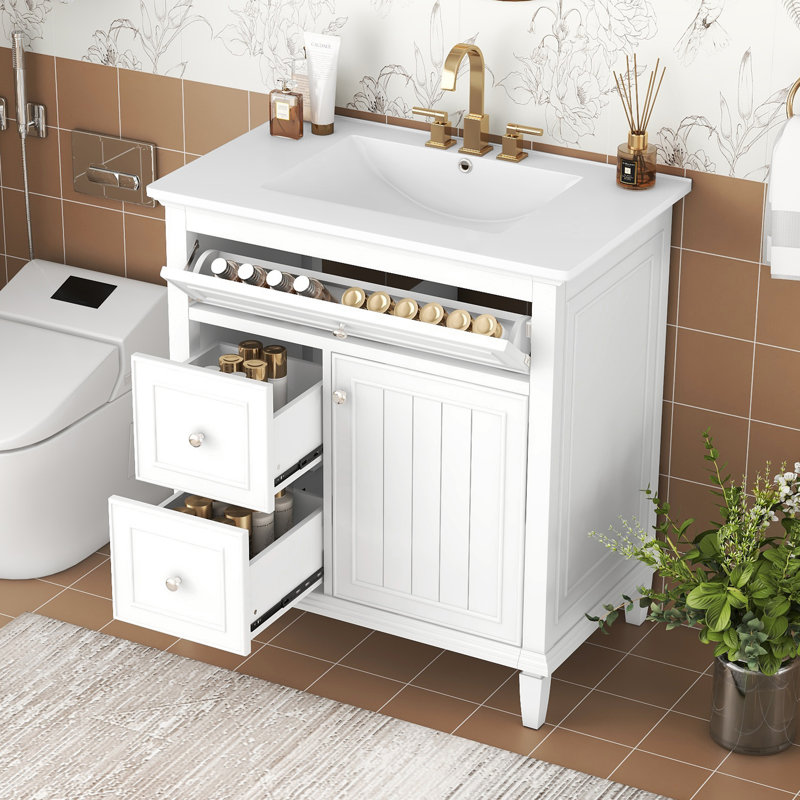Meuble-lavabo 30 po avec lavabo, Argent, Blanc, 30"