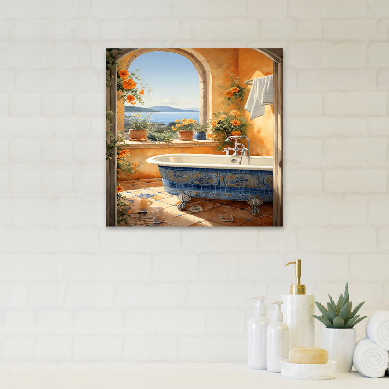 «Blue Italian Bath Serenity III - Art mural de salle de bain», H 20 po x l 12 po x P 1 po