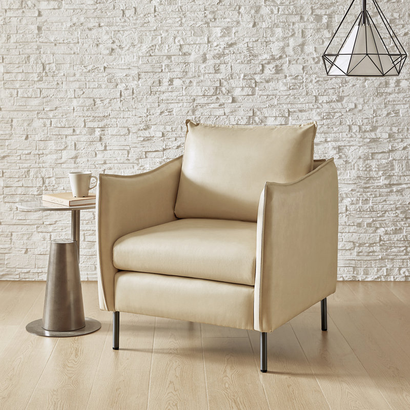 Eamor Faux Leather Armchair with Unique Arms, Beige Faux Leather