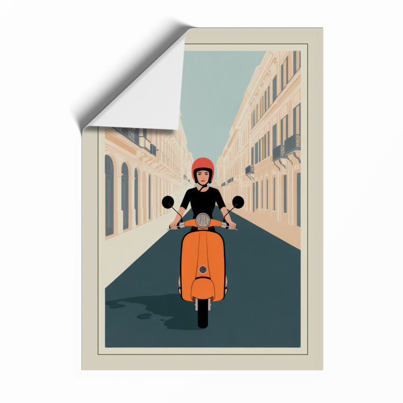 Vespa in the City Retro - Framed Print, A3 - 42.0 x 29.7 cm, Unframed