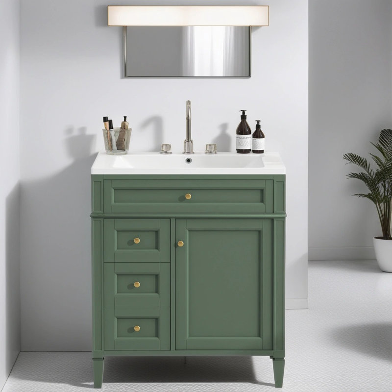 Ensemble de meuble-lavabo simple 30,01 po avec plateau en résine Dassler, Vert, Or