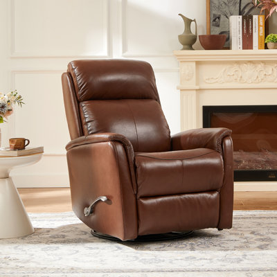 33" Wide Genuine Leather 360° Swivel Rocker Manual Recliner with Wingback and Flared Arms Design