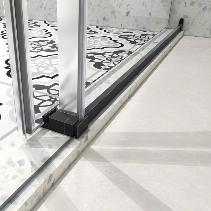 5476 NOIR une porte de douche fixe et une porte décalée sans cadre