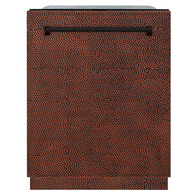 ZLINE 24 in. Monument 3rd Rack Dishwasher with Auto Door Open, 44dBa, Hand Hammered Copper Panel